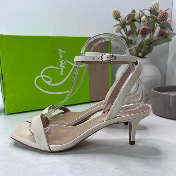 Sam Edelman Rayelle Leather Kitten Heel Sandals Cream Women 6.5M/EU37 Tried On - Picture 3 of 11